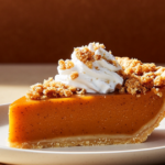 Hilly's Pumpkin Pie with crumbly streusel and whipped cream swirl.