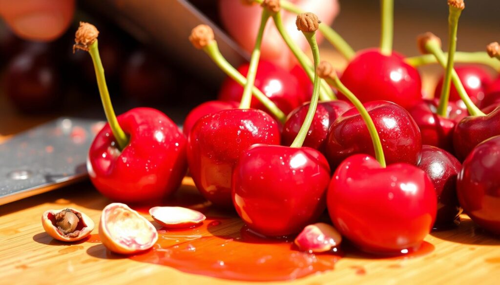 pitting fresh cherries